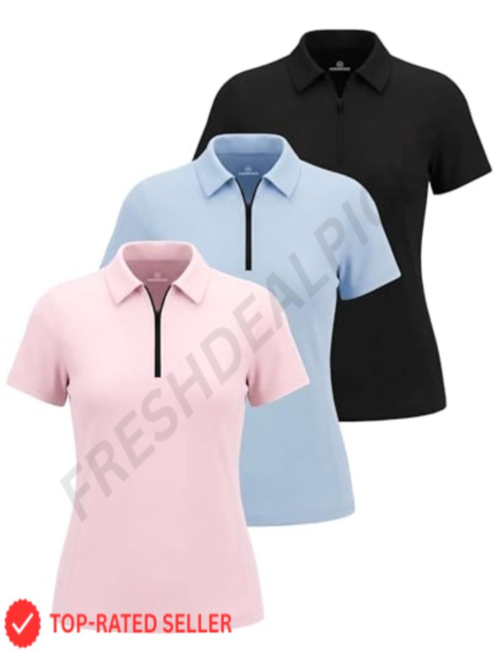 3 Pack Women's Dry Fit Golf Polo Shirts Quarter Zip Short Sleeve Collared